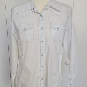 RF Jeans by Rafaella White Western Wear Shirt with Pearl Snaps Size 12